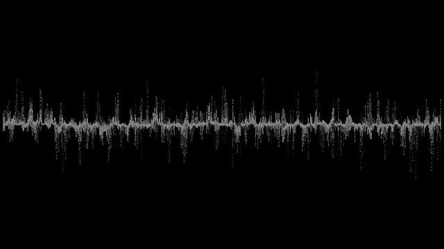 Minimalist Waveform Audio. Abstract White on black sound waves background. 3D rendered looping animation.
