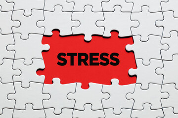 Contagious or spreading stress. The word stress surrounded by jigsaw puzzle.