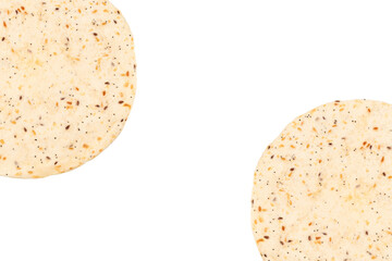 Pitta bread with seeds isolated on white