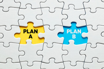 Missing puzzle pieces with Plan A and Plan B choice options. Backup plan or to decide between...