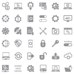 Setup, Installation And Configuration Icons. Gray Flat Design. Vector Illustration.