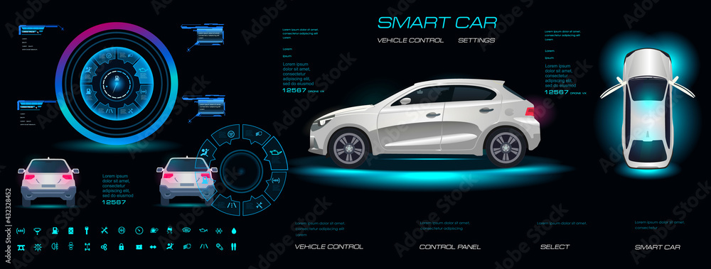 Aufkleber car interface with device settings. all vehicle parameters on holographic touch screens. car interfa