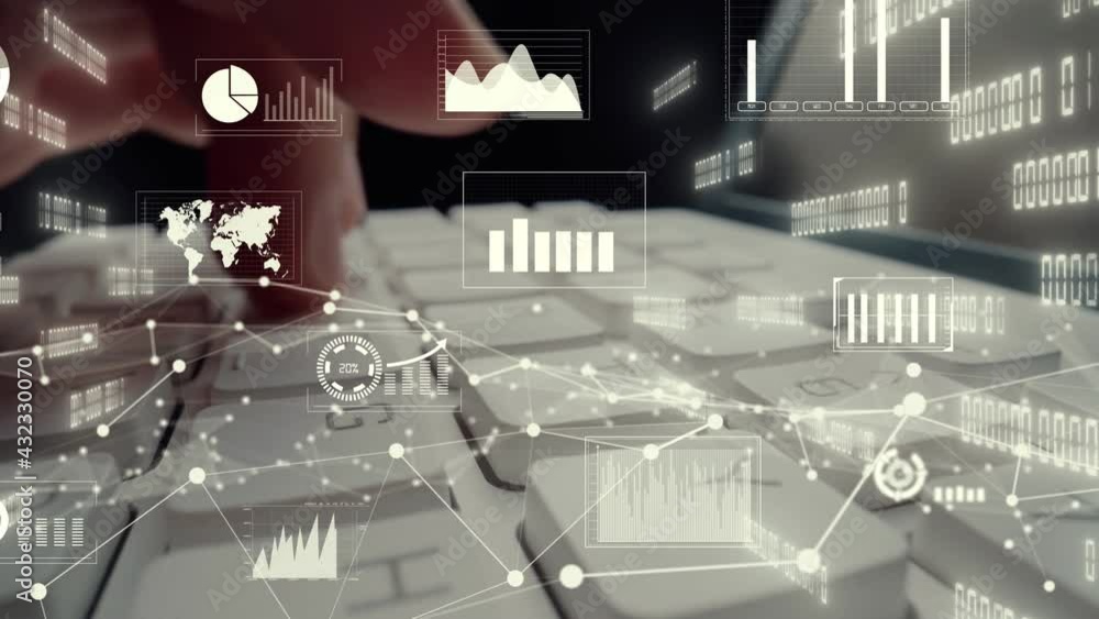 Poster creative visual of business big data and finance analysis on computer showing concept of statistical