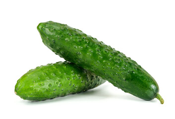 Green cucumbers on white background