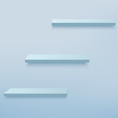Abstract background with 3d blue empty shelves on the wall. Vector
