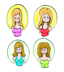 Set of girl sticker isolated hand draw illustration