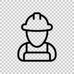 Construction worker, contractor or engineer. Black editable linear symbol on transparent background