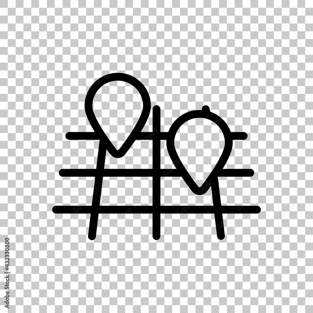 Poster map with pin, location by gps, simple landmark. black editable linear symbol on transparent backgrou