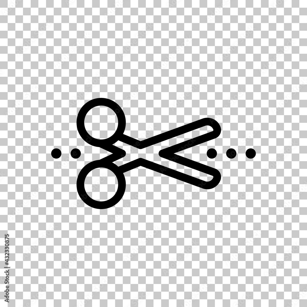 Poster scissors, simple icon or logo. black editable linear symbol on transparent background