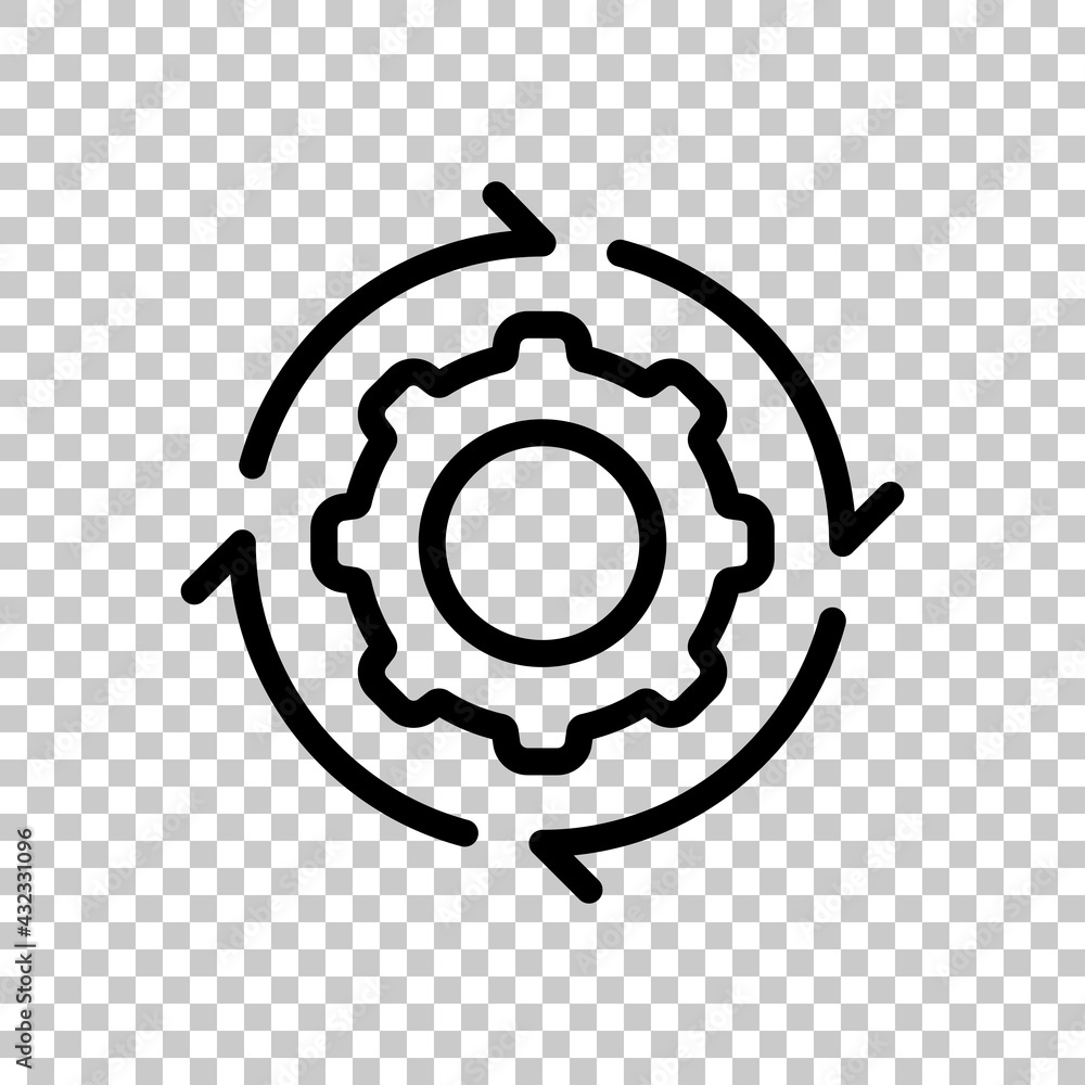 Poster workflow process, gear and arrows, automate business operation. black editable linear symbol on tran