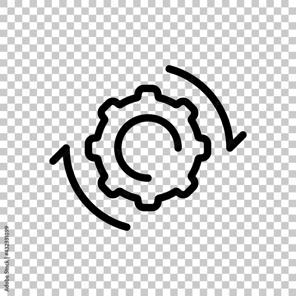 Poster workflow process, gear and arrows, automate business operation. black editable linear symbol on tran