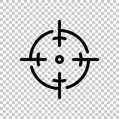 Weapon sight, target or crosshair, simple icon. Black editable linear symbol on transparent background