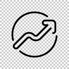 Growing graph, grow arrow, increase of business, economic success. Black editable linear symbol on transparent background