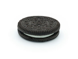 Stuffed cookies and cream flavor, Tasty sweet snack, Isolated on white background, Cut out with clipping path