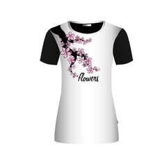 The print on the T-shirt is a sakura tree. Vector illustration