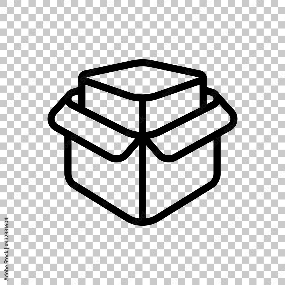 Poster opened box, product development, carton package, simple icon. black editable linear symbol on transp