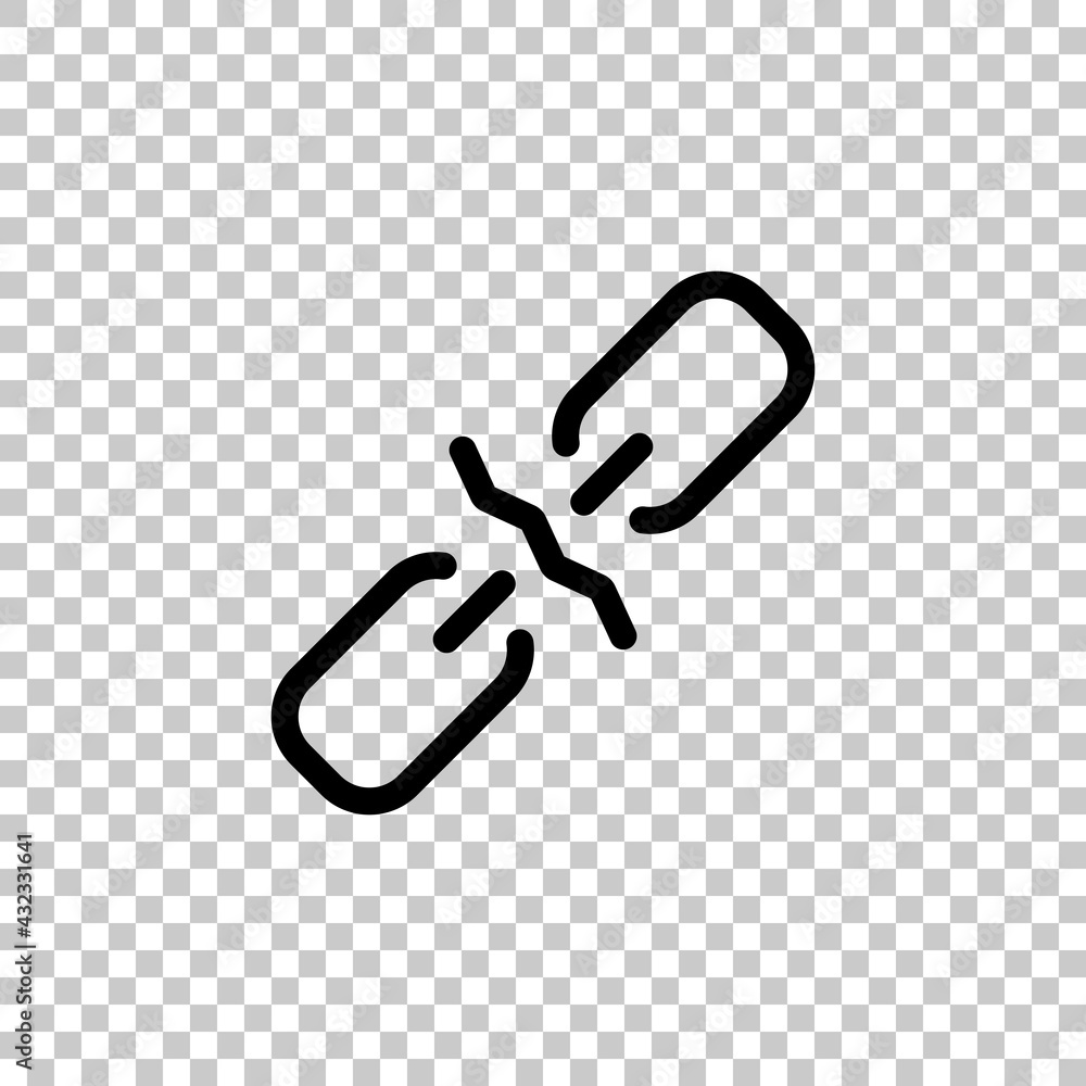 Aufkleber broken chain, weak security, simple icon. black editable linear symbol on transparent background