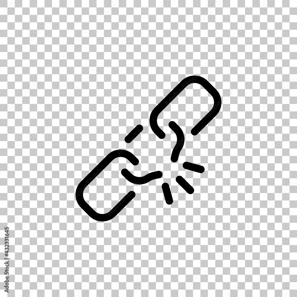 Poster broken chain, weak security, simple icon. black editable linear symbol on transparent background