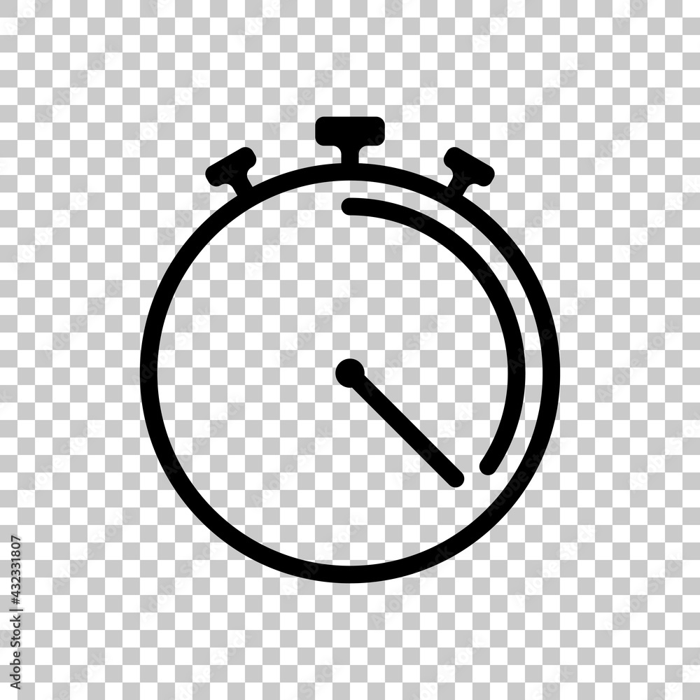 Poster stopwatch or timer, simple icon. black editable linear symbol on transparent background