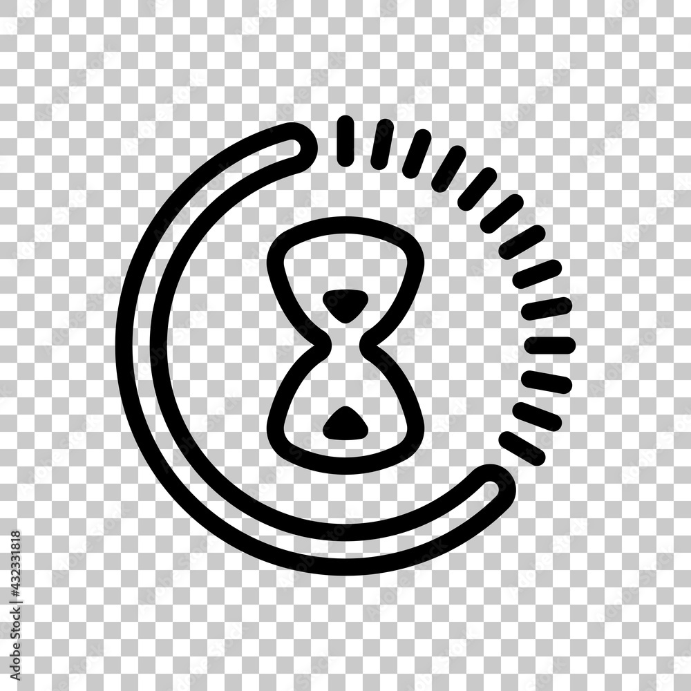 Poster old hourglass, simple wait icon. black editable linear symbol on transparent background