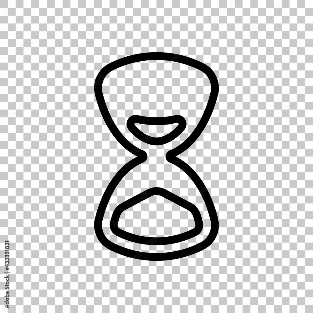 Poster old hourglass, simple wait icon. black editable linear symbol on transparent background