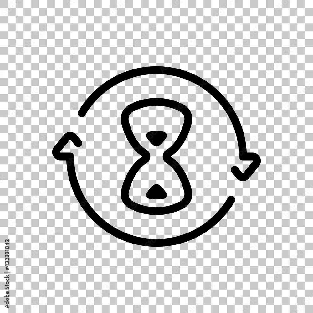 Poster old hourglass, simple wait icon. black editable linear symbol on transparent background