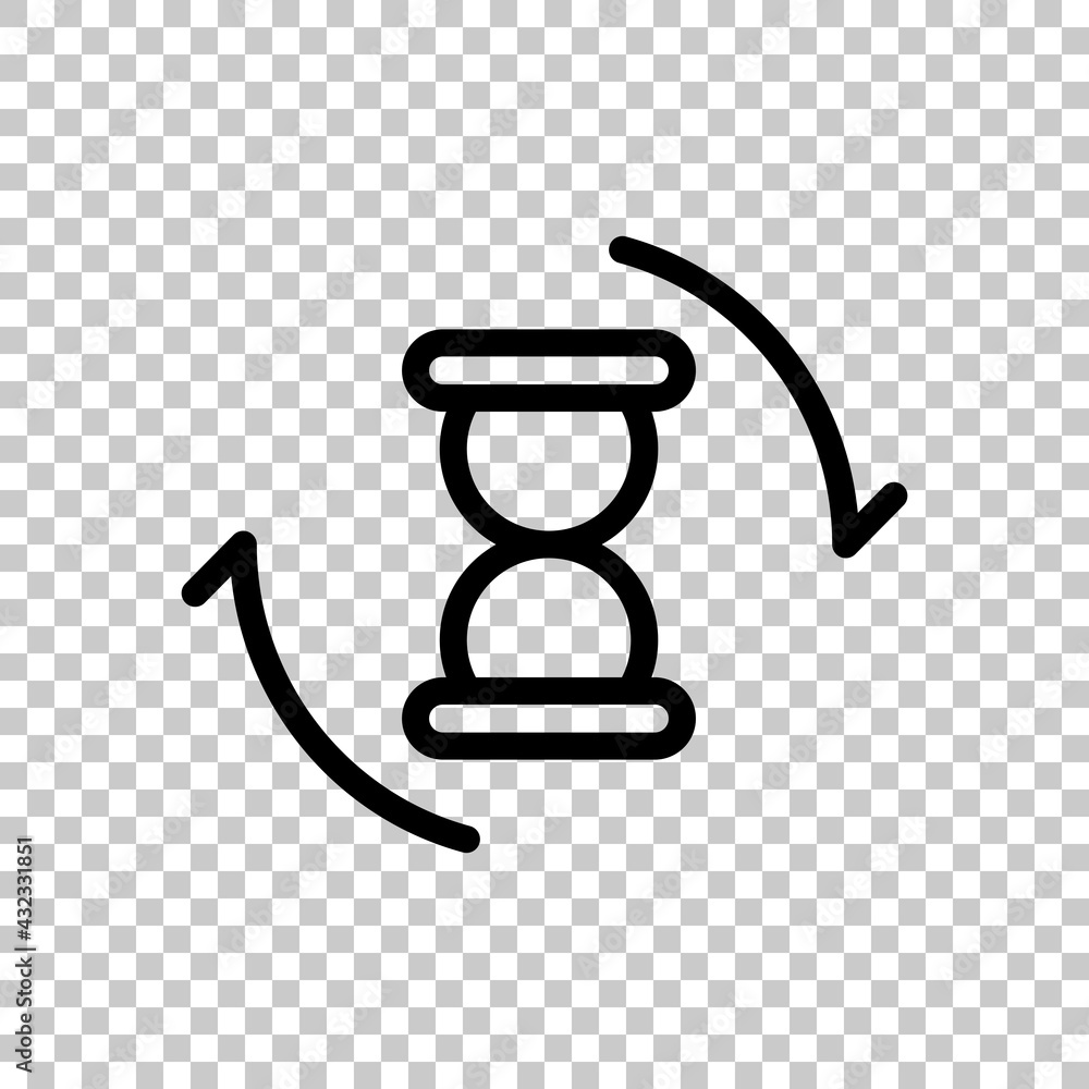 Poster old hourglass, simple wait icon. black editable linear symbol on transparent background
