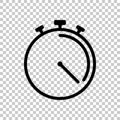 Stopwatch or timer, simple icon. Black editable linear symbol on transparent background