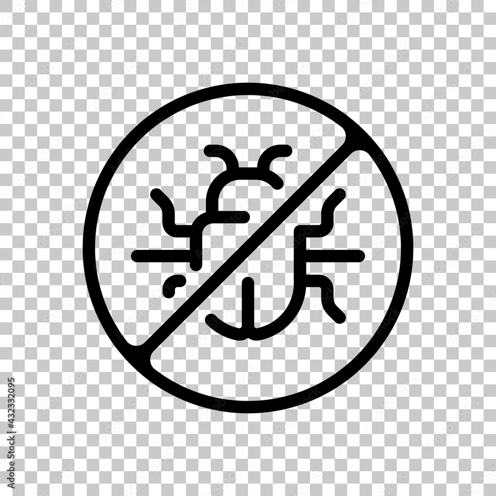 Poster simple bug icon, computer virus or malware. black editable linear symbol on transparent background