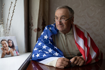 Senior man with american flag
