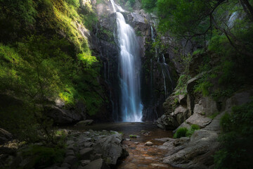 Famous river Toxa waterfall in Silleda, Galicia, Spain