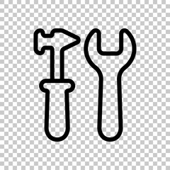 Service tools, wrench and screwdriver, repair instruments, simple icon. Black editable linear symbol on transparent background