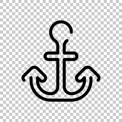 Anchor of the boat, simple icon. Black editable linear symbol on transparent background