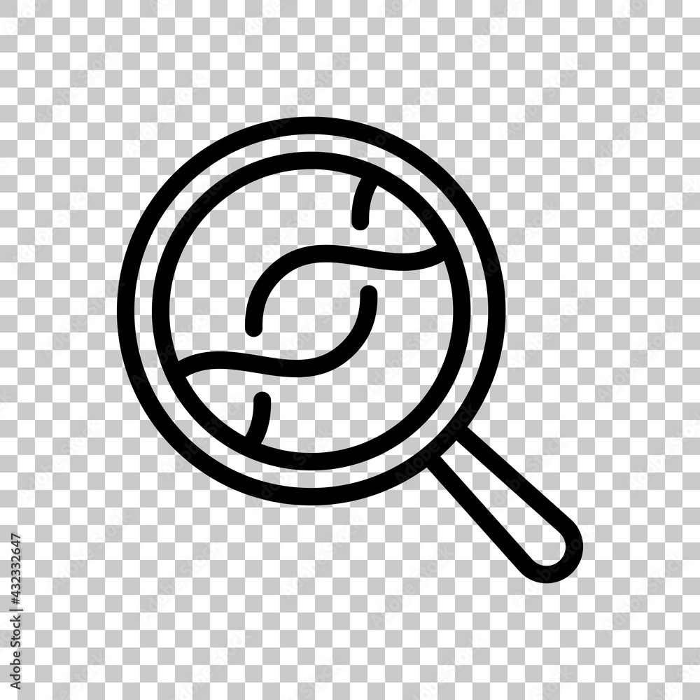 Poster dna helix and magnify, laboratory test, simple icon. black editable linear symbol on transparent bac