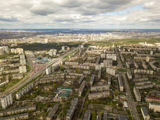 Residential buildings in Kiev. Aerial drone view.