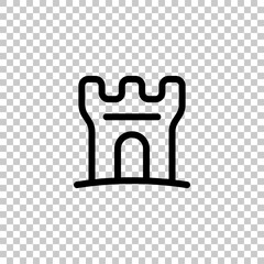 Castle tower, old fort, simple icon. Black editable linear symbol on transparent background