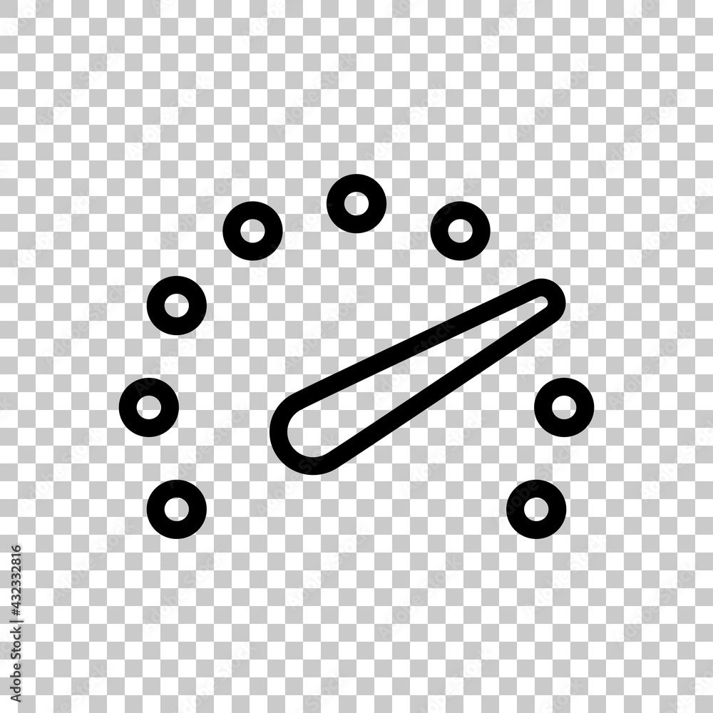 Poster speedometer or speed indicator of car, simple icon. black editable linear symbol on transparent back