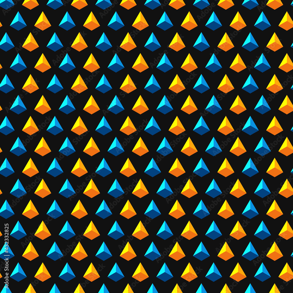 Poster seamless abstract pattern with triangles and pyramids. vector colored background.