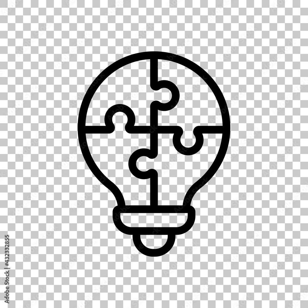 Poster puzzle lightbulb, team idea, simple icon. black editable linear symbol on transparent background