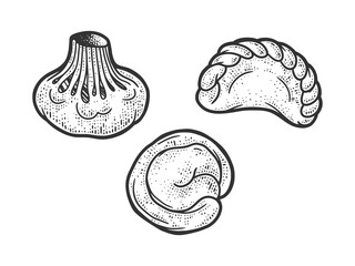 set of dumplings sketch raster illustration
