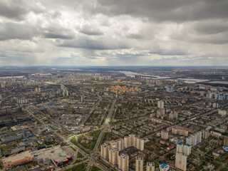 The city of Kiev in cloudy weather. Aerial high view.
