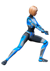 3D Rendering Female Robot on White