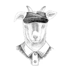Foto op Plexiglas Hand drawn portrait of Goat baby with accessories © Marina Gorskaya