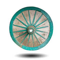 Wooden vintage wagon wheel isolated on white background. This has clipping path.     