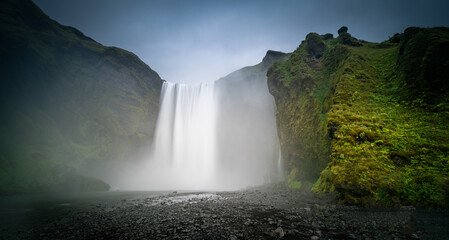 Skogafoss, Katla Geopark, South Coast of Iceland.  Skógafoss  Wasserfall in Island