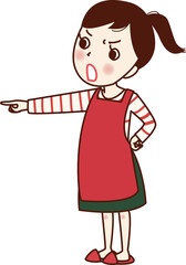 指をさして注意している女性。