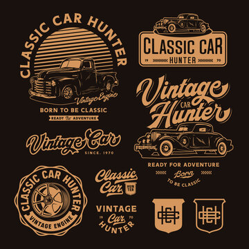 Car vintage badge label design set