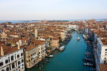 Fototapeta na wymiar Venice, Rialto Bridge and Grand canal from the sky