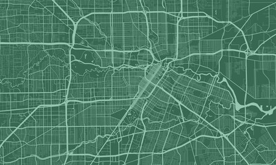 Green Houston city area vector background map, streets and water cartography illustration.