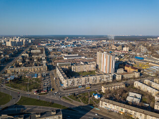 Fototapeta premium Residential buildings in Kiev. Aerial drone view.